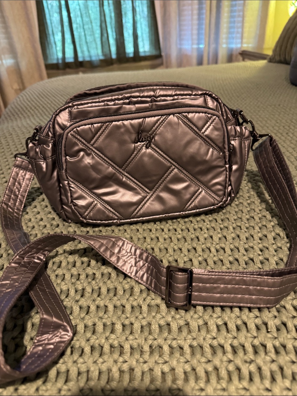 Lug Metallic Silver Quilted Crossbody Bag